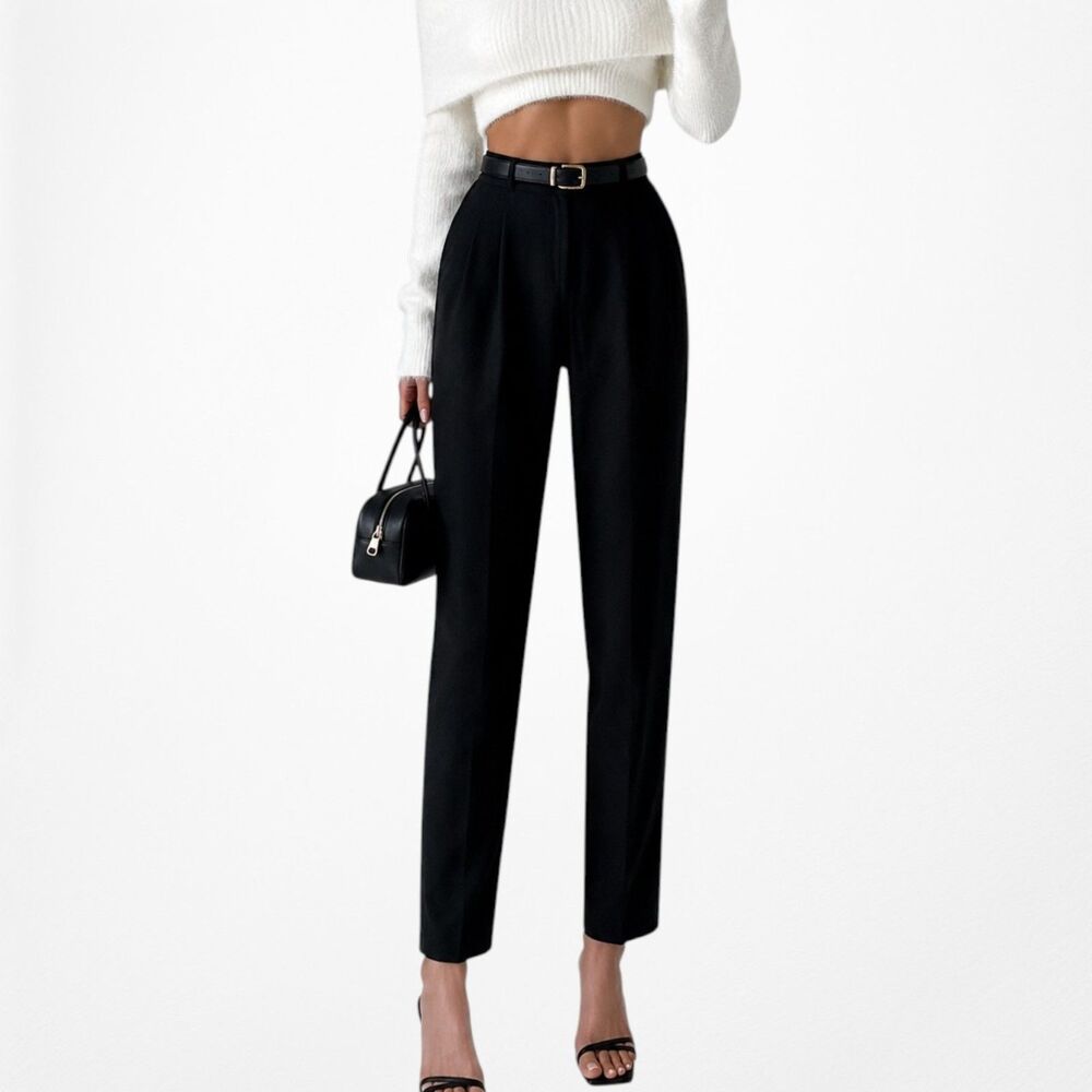 Vintage Y2K Black High Waisted Pleated Detail Tapered Trouser Dress Pants Size S